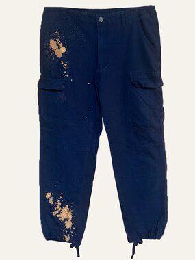 Carhartt Navy Cargo Pant Size M with Bleach Detail
